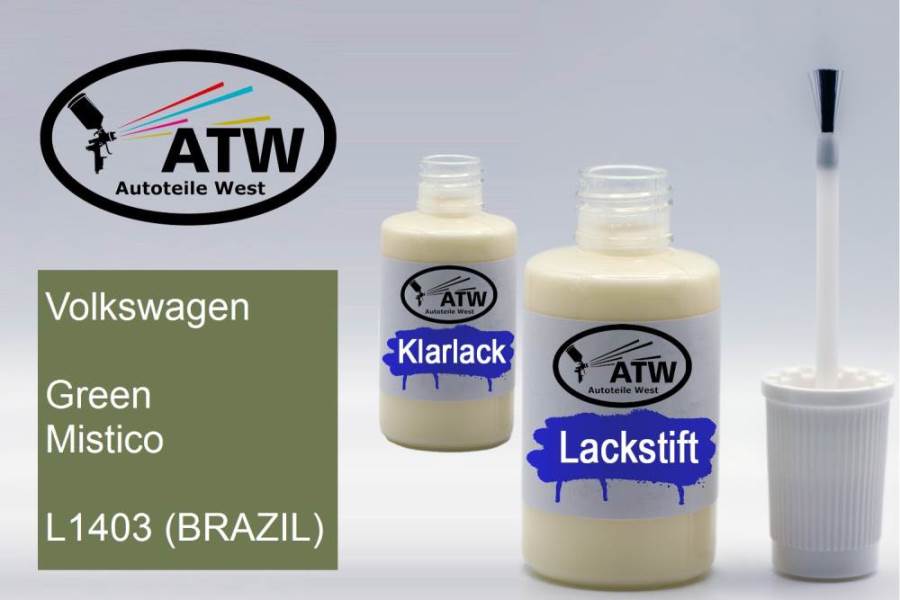 Volkswagen, Green Mistico, L1403 (BRAZIL): 20ml Lackstift + 20ml Klarlack - Set, von ATW Autoteile West.